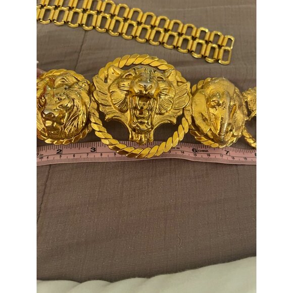 Vintage Womens Chain Belt One Size Metal Tiger Lion Elephant Head Waist Hip Rare - Picture 13 of 16